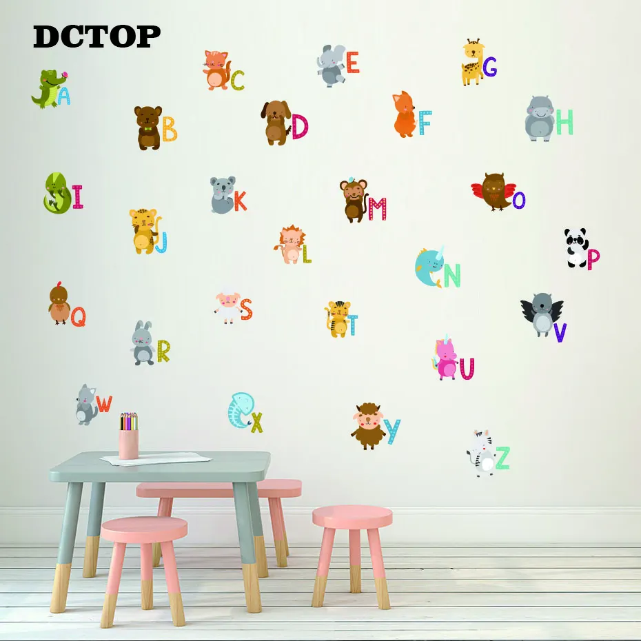 

Cartoon Animals 26 Abc Alphabet Wall Stickers Kids Rooms Classroom Nursery Home Decoration Wall Decals Pvc Mural Art DIY Posters