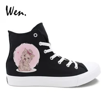 Вэнь дизайн милые пушистые Ши тцу собака обувь холст черный, белый цвет вулканизировать обувь для взрослых Спортивная