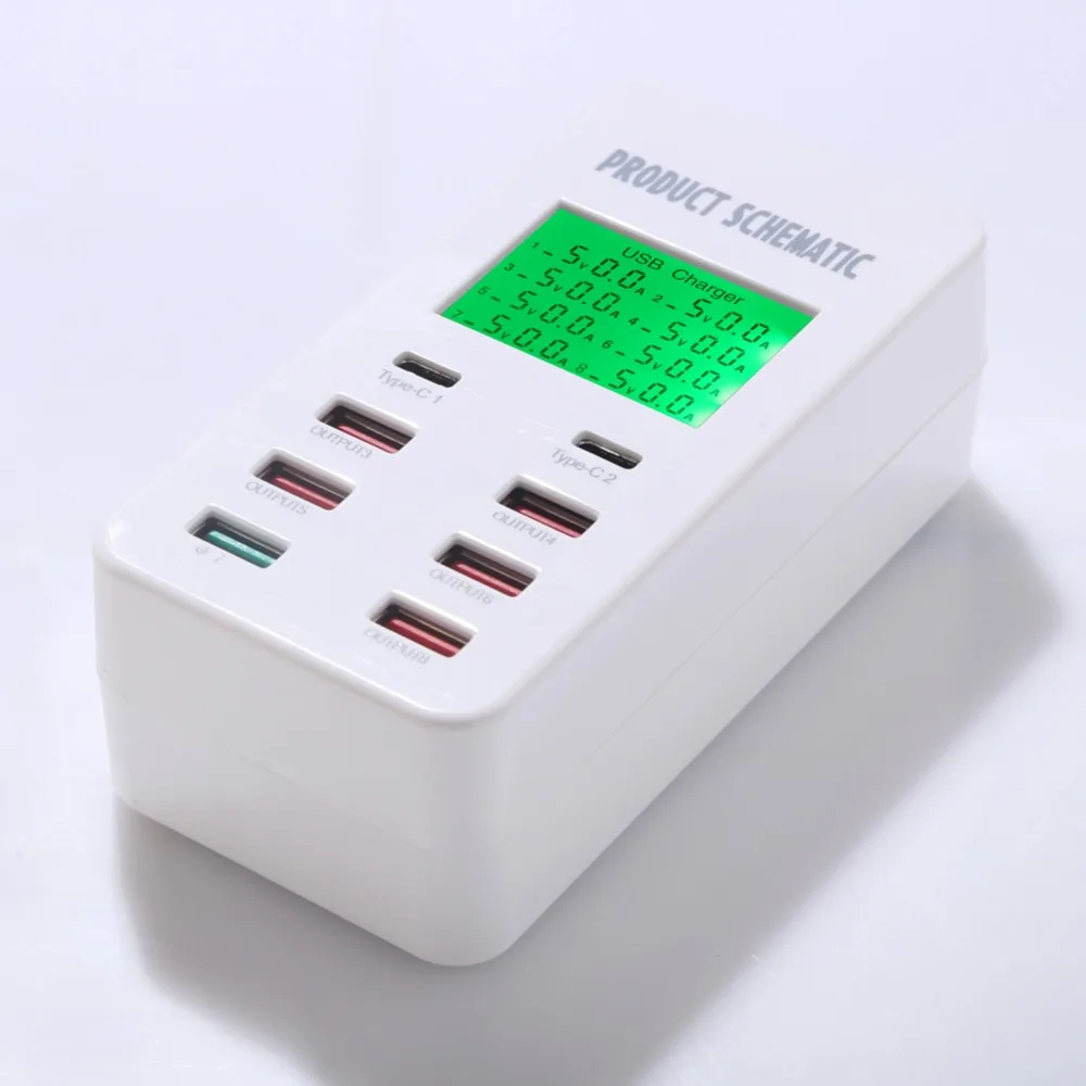 USB Настольная зарядная станция 8 портов USB настенное зарядное устройство с быстрой зарядной розеткой USB концентратор ЖК-дисплей и умный IC автоматическое обнаружение технологии