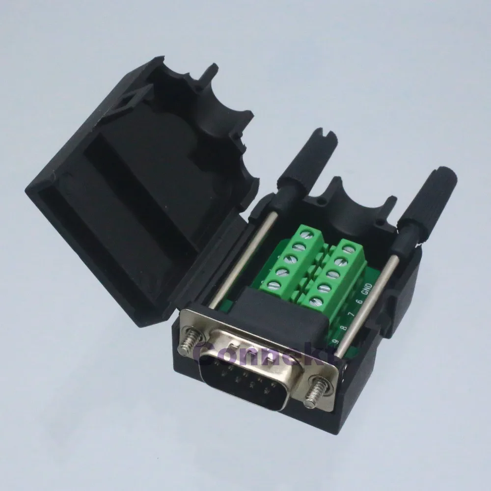 DB9 Male 9Pin D Sub Connector solderless Terminal Board Plastic Cover