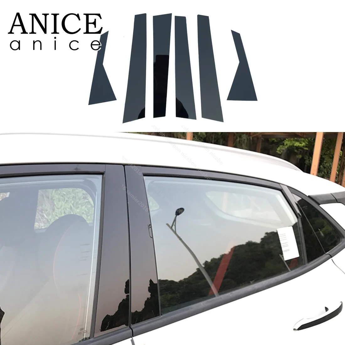 

6pcs shiny Mirror Effect Window Center Pillar Cover For Hyundai Kona 2018-2019 ENCINO