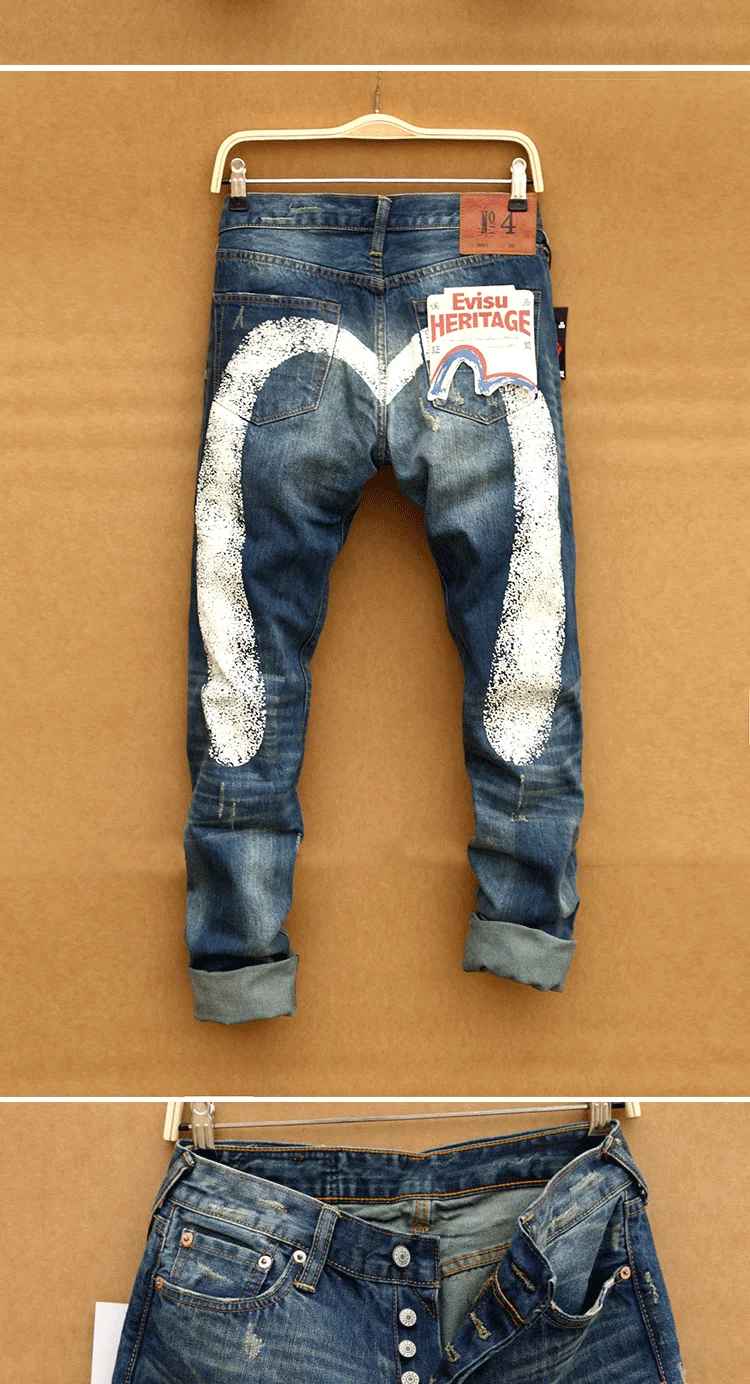 Evisu Новые повседневные мужские дышащие высококачественные джинсы с карманами, мужские Брендовые прямые брюки с вышивкой и принтом