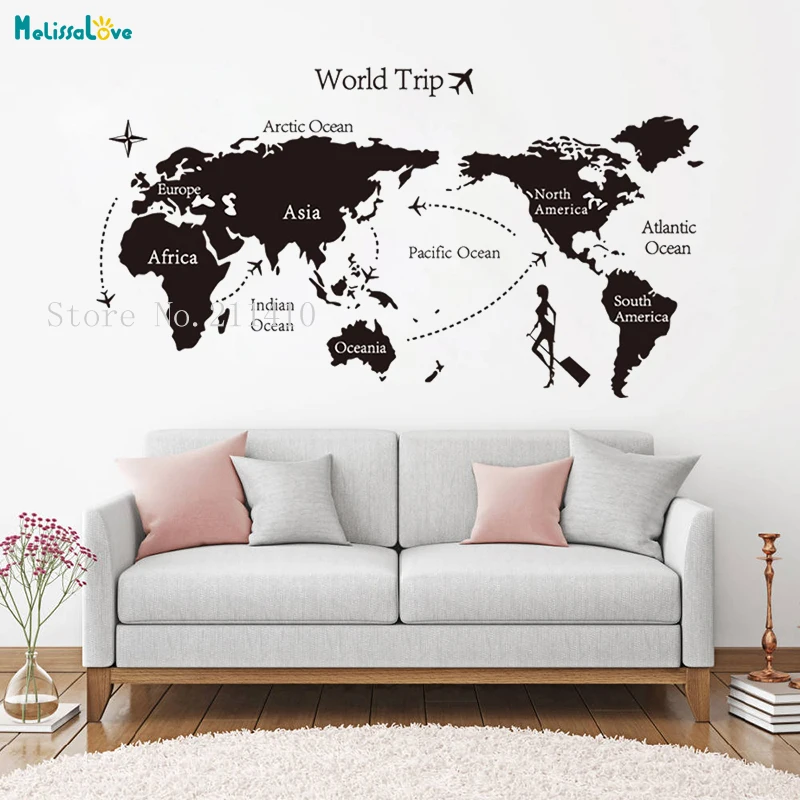 Карта мира Настенная Наклейка английский абстракция океана и материков домашний декор для гостиной самоклеящиеся художественные фрески YT676