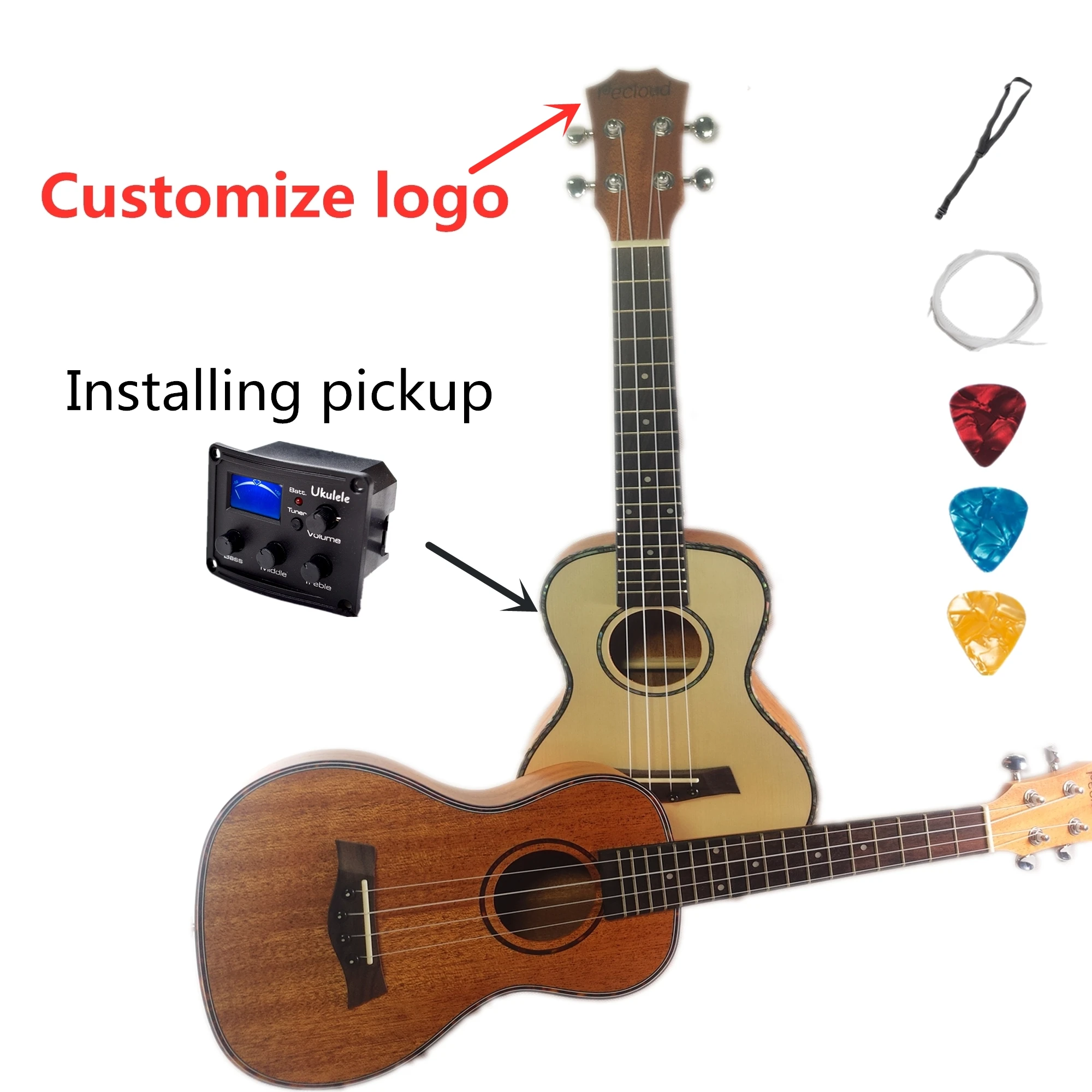 

Ukulele Customize Logo Acoustic Electric Concert 23 Inch Picea Asperata Mahogany Guitar 4 Strings Pick up Ukelele Guitarra Uke