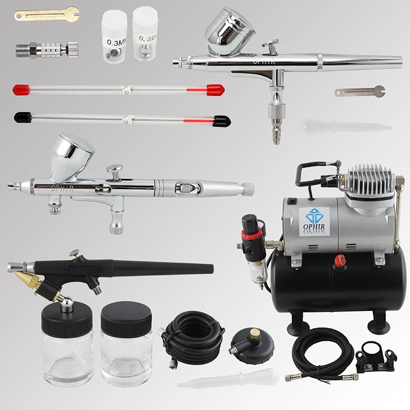 OPHIR 3PCS Airbrush Spray Gun with PRO Air Tank Compressor for Model Hobby Body Paint Nail Art Equipment _AC090+004A+071+070 OPHIR 3PCS Airbrush Spray Gun with PRO Air Tank Compressor for Model Hobby Body Paint Nail Art Equipment _AC090+004A+071+070