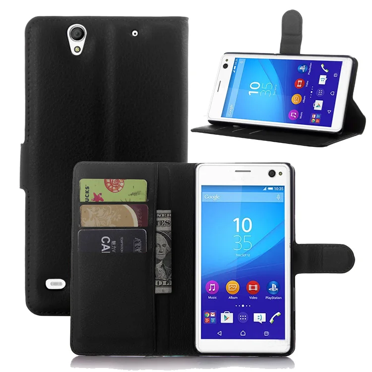 

Wallet Flip Leather Case For Sony Xperia C4 C4 Dual E5333 E5343 E5363 Leather back Cover case with Stand Etui Coque funda>