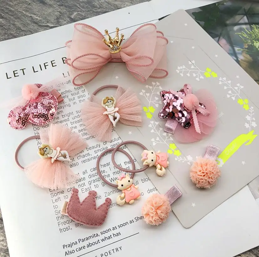 Kids Hair Accessories Boutique Girls Hairpins Kids Bowknot Chiffon Hair Clips Barrettes elastic Rubber hair band Accessories