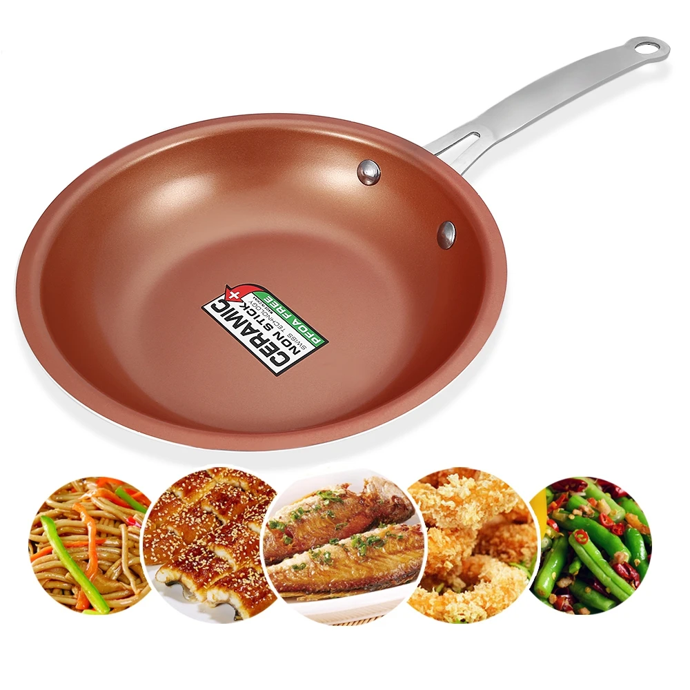 Non stick Copper Frying Pan Coating Induction Compatible Bottom Cooking
