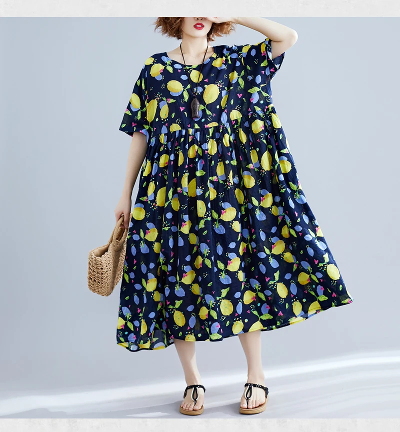 Fashion Summer Dress Women Plus Size Oversize Maxi Long Dresses For Women Elegant Vintage Print Cotton Linen Casual Dress 2019  15