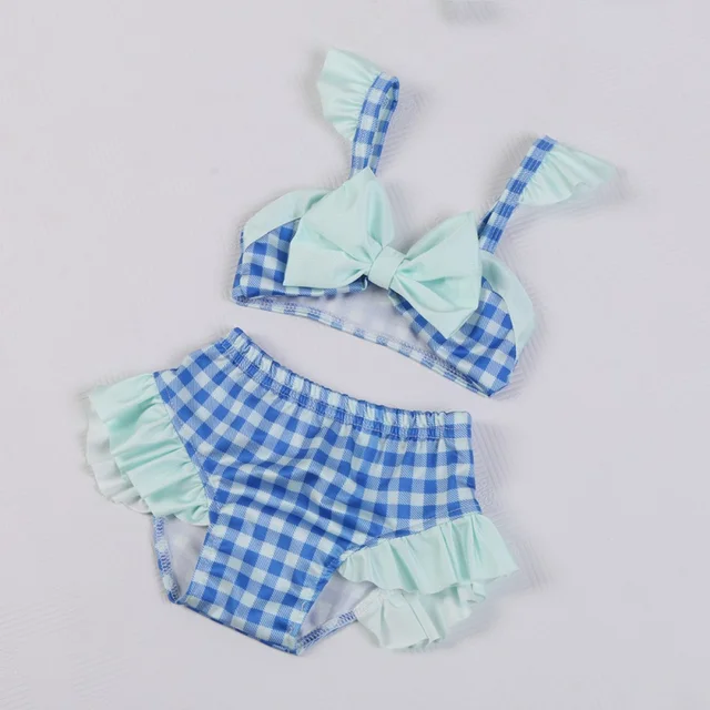 Special Offers 2017 swimsuit New Children's Swimwear Two pieces Plaid Swim Beach Set Bowknot Bikini Children Clothes Sets girls swimwear bikini