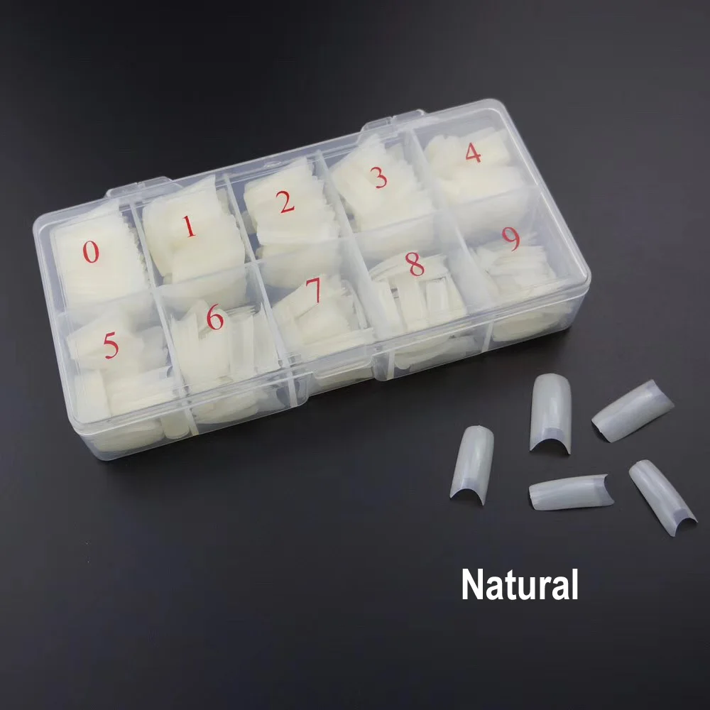 

500pcs Natural Acrylic French C-Curve Fake Nails Faux Ongles False Nails Art Tips Artificial Nail Decoration With Plastic Box