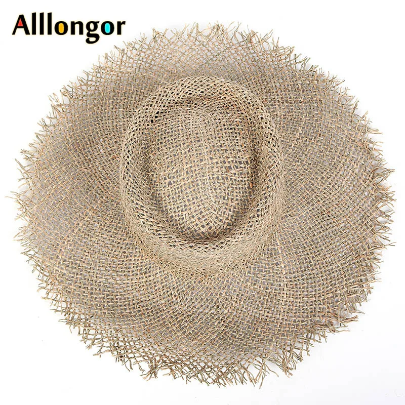 Natural Grasses Fashion Breathable Summer Hat Women Straw Beach Sun Hats hand-knitted wide brim Sunhat chapeau femme ete