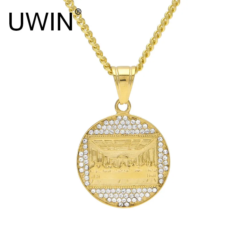 UWIN Stainless Steel Last Supper Judas Jesus Pendants Gold Men Iced Out