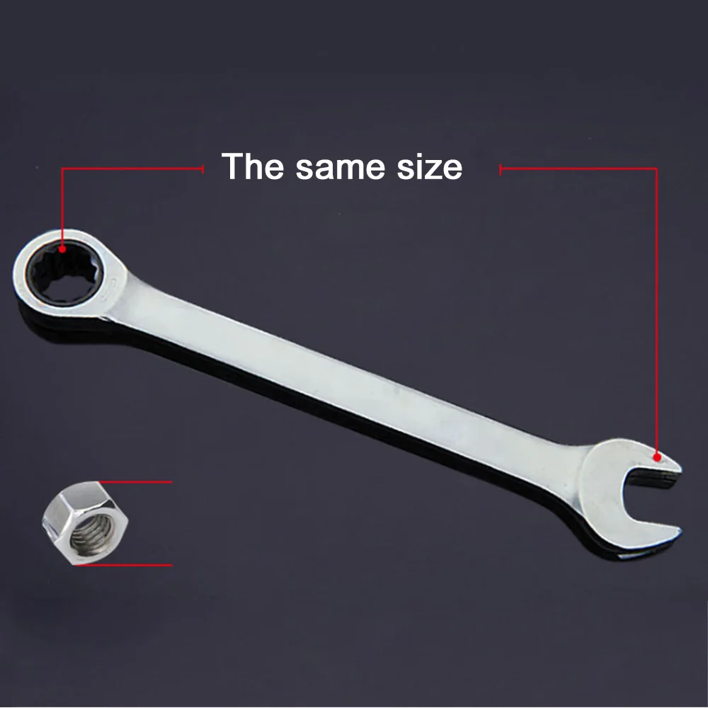 6mm-16mm Ratcheting Combination Ratchetingwrench Spanner Hand Tool A Set of Key Torque Gear Socket Universal Tools