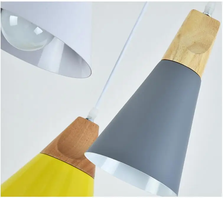 Pingente de Madeira Sombra de Alumínio da Lâmpada Pendente para Sala de Jantar Moderno Luzes Lâmpadas Lamparas Colorido Luminária - Restaurante Bar Café 11 Cheap Luzes de pendentes