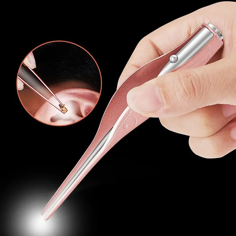 

2PCS Earwax Removal Ear Pick Set Stainless Steel Tweezer Remover Spoon Baby Kids Adult Earpick Ear Picker with LED Light