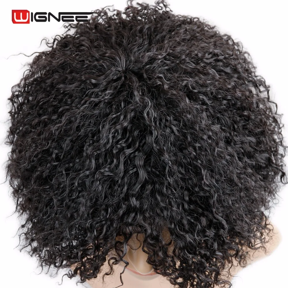 Wignee Короткие афро кудрявые вьющиеся парики для черных/белых женщин высокая температура синтетическое волокно косплей женский поддельные волосы парик