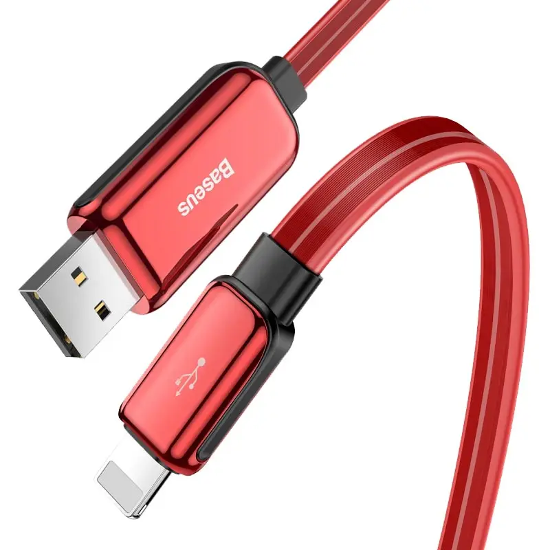 Светодиодный светящийся usb-кабель Baseus для iPhone Xs X 8 7 6, плоский струящийся кабель A для синхронизации данных, кабель для быстрой зарядки, провод, шнур для iPhone iPad - Цвет: Red