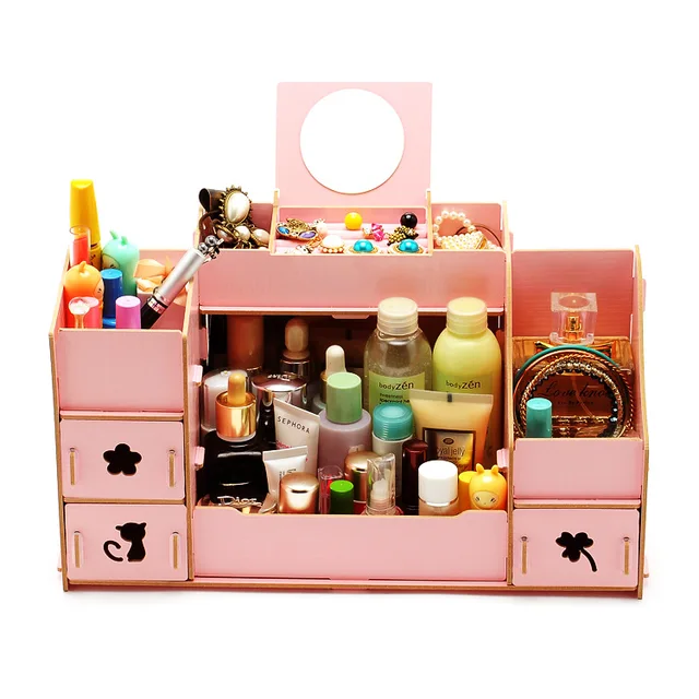 DIY Wooden Makeup Storage Box Eco friendly Cosmetic Sweet