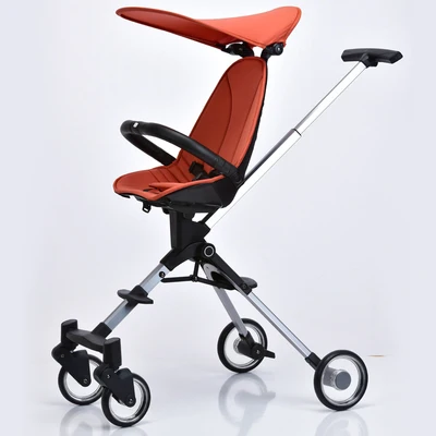 Детская коляска с высоким пейзажем, складная детская коляска на колесиках, легкая Двусторонняя детская коляска kinderwgen Triciclo Infantil - Цвет: Orange(Silver frame)