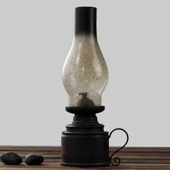 

Nostalgic Old Kerosene Lamp Candlestick Ornament Vintage Glass Cover Lantern Horse Lamp Figurine Resin Crafts Gifts Home Decor