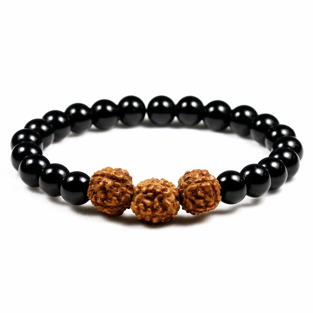

8mm Onyx Stone Beads With Rudraksha Bracelet Men Strand Bracelets For Women Handmade Men Jewelry Charm Wristband Adjustable
