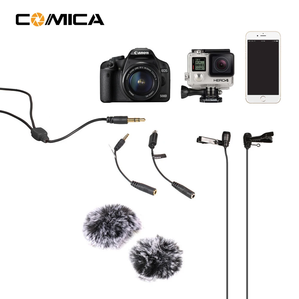 COMICA смартфон двойной головкой петличный DSLR камера микрофон для Iphone sony A7R A6300 GoPro интервью Vlogging Youtube