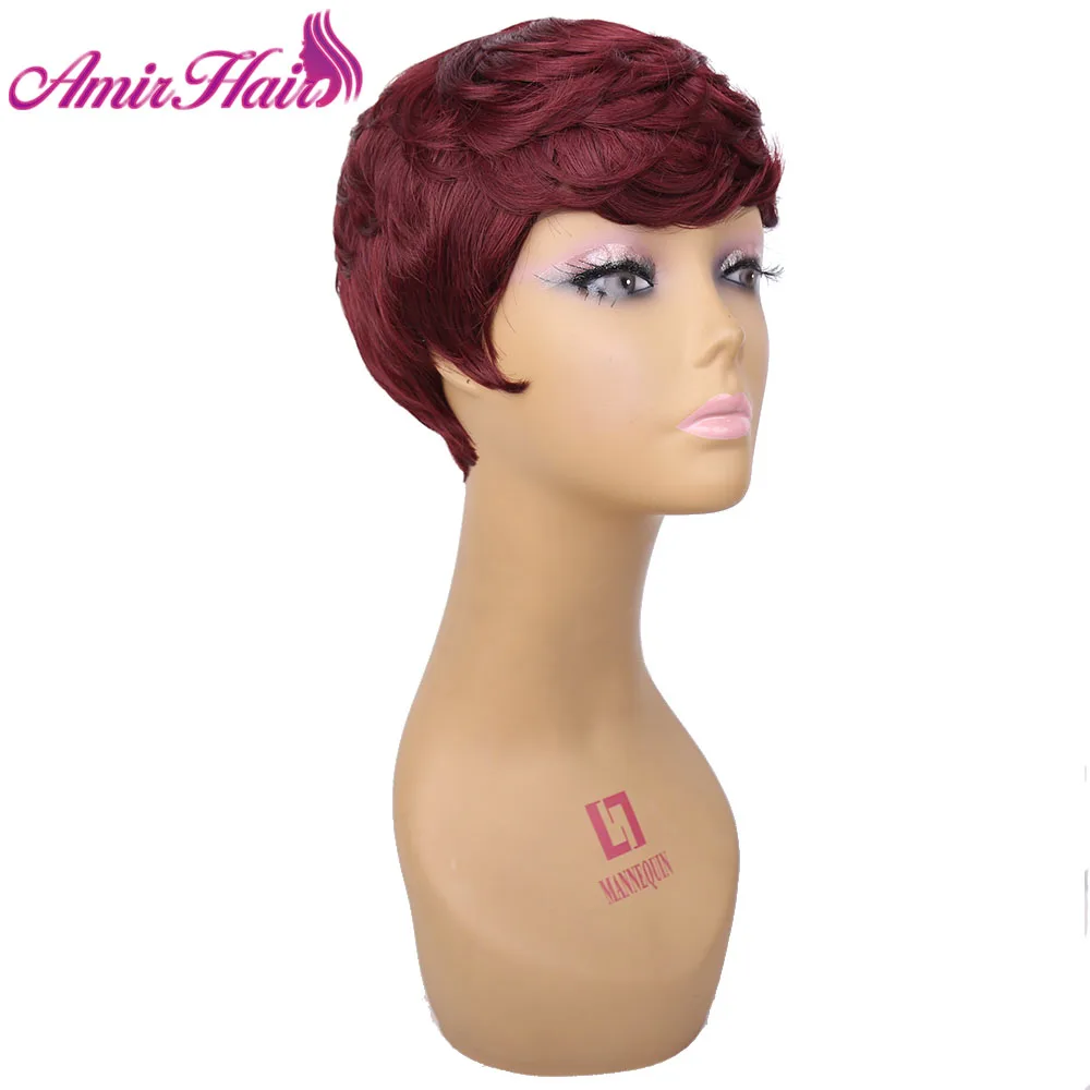 Amir короткие парики для американских женщин, черный короткий синтетический парик, парик для косплея, короткие кудрявые волосы, парик на шнурке с гребнями внутри - Цвет: Жук