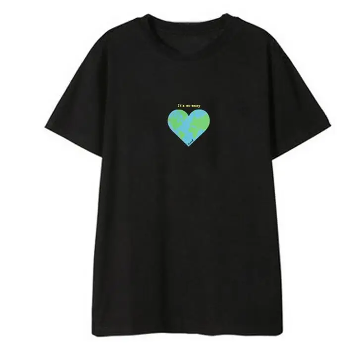 

Kpop blackpink jenny same love heart earth printing o neck short sleeve t shirt for summer unisex fashion loose t-shirt