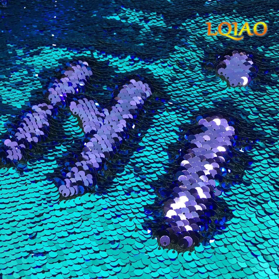 Turquoise Purple Sequin Fabric-011