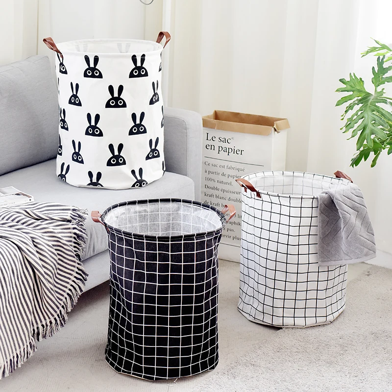 PE Waterproof Bathroom Laundry Basket 40x50cm Cotton Linen Home