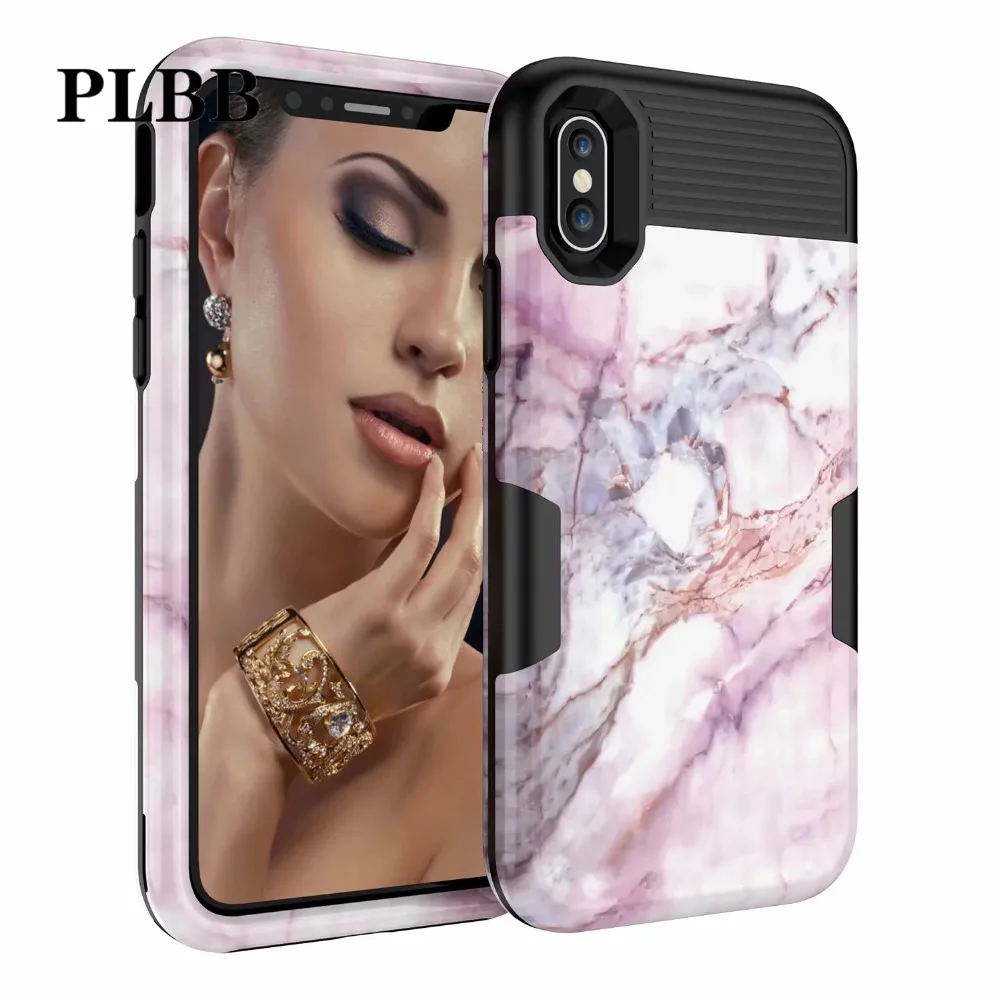 PLBB Tri Layer Heavy Duty Defender Pink Marble Stone Phone