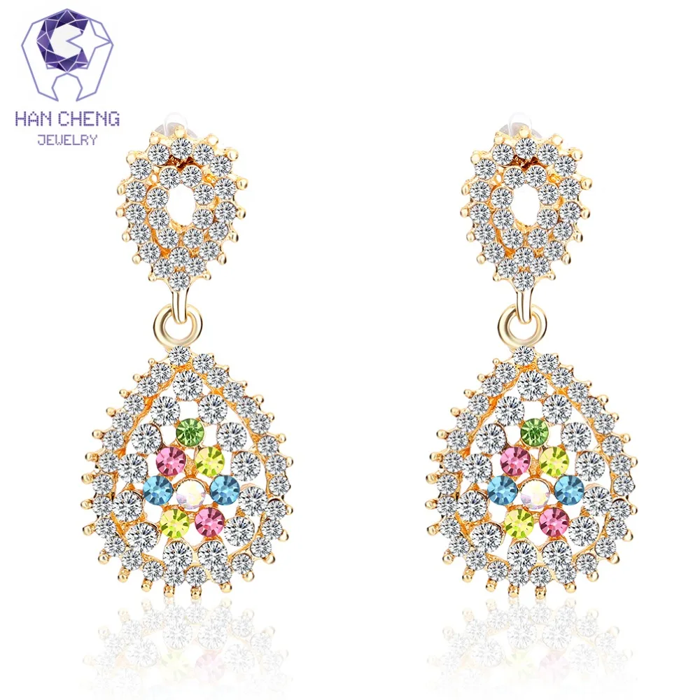 HanCheng New Fashion Hollow Dangle Hanging Golden Long Gem Rhinestone Drop Earrings For Women Statement Jewelry brincos bijoux | Украшения