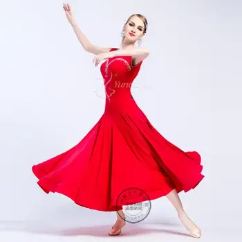 

customize red sleeveless competition Fox trot Waltz tango practice ballroom dance dress social dance dress M-1727