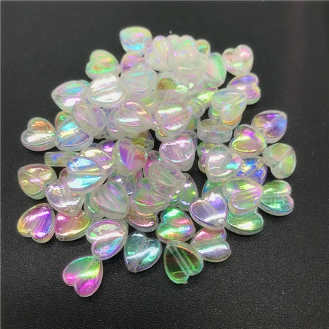 8mm Acrylic Spacer Beads Heart-shaped Charm Transparent Rainbow Color Beads For Jewelry Making DIY Jewelry Accessories