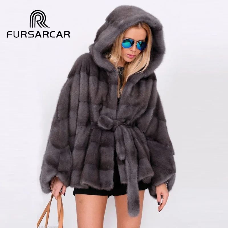 Новое поступление шубы FURSARCAR из натуральной норки женская шуба с меховым
