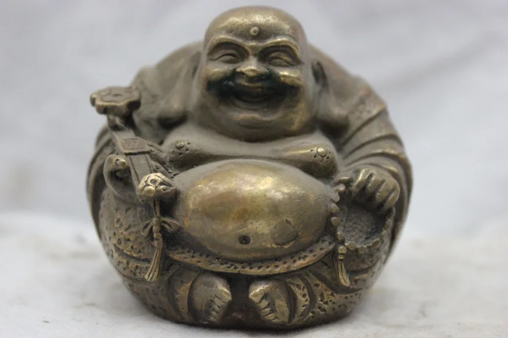 

China Tibet Tibetan Folk Buddhism Temple Old Brass Bronze Maitreya Buddha Statue