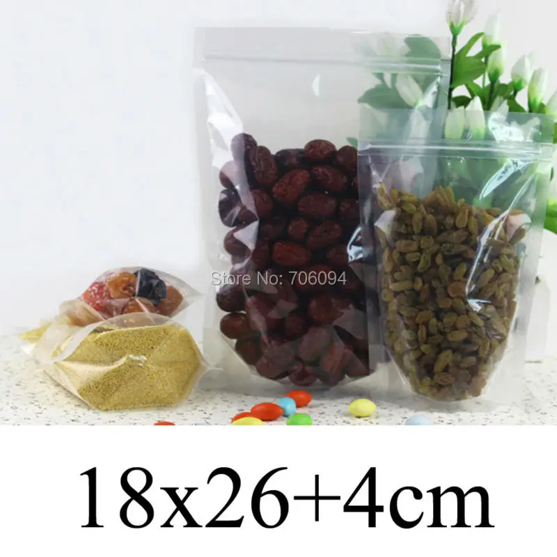 

100PCS 18*26+4cm(7.09''x10.24'')Self-supporting Ziplock clear Plastic bag,standup Clear Plastic Bag for coffee tea candy gift