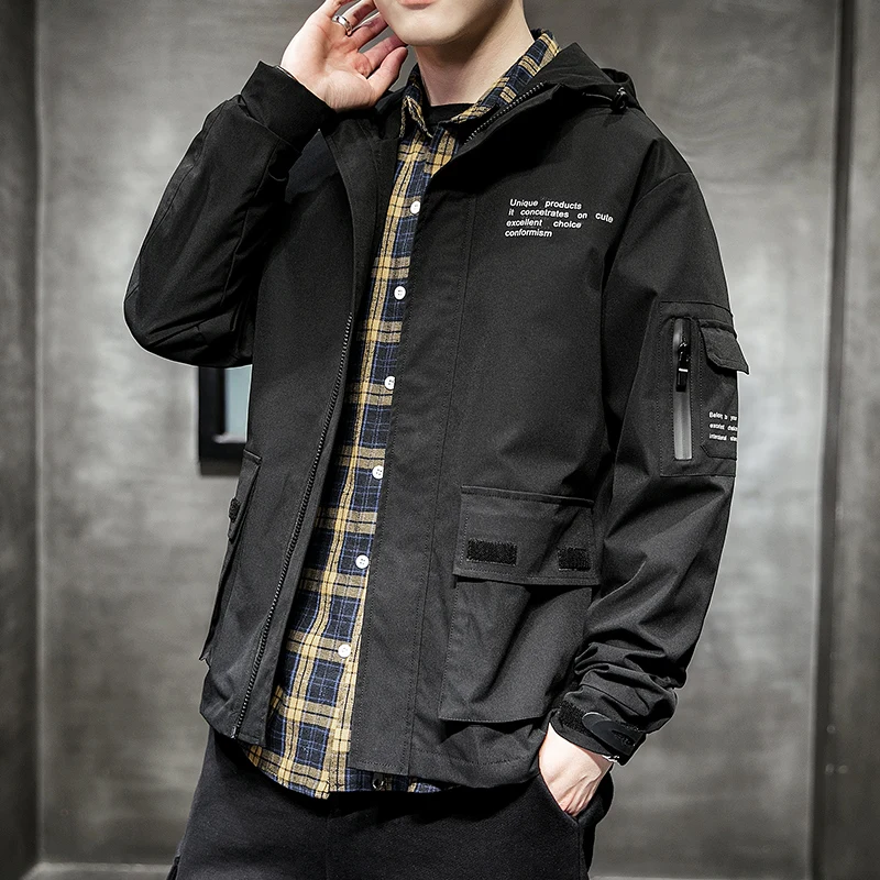 

Spring And Autumn Trend Letter Printing Hooded Zipper Fashion Tooling Men's Jacket,YA020