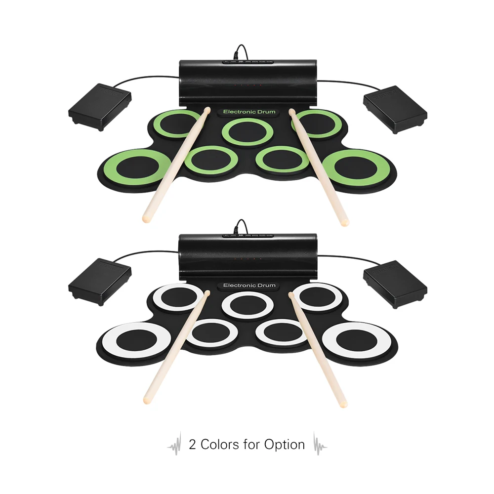 Портативный Электрический барабан Цифровой моно электронный барабанный набор 7 силиконовых подушечек встроенный динамик с питанием от USB барабанные палочки, ножные педали