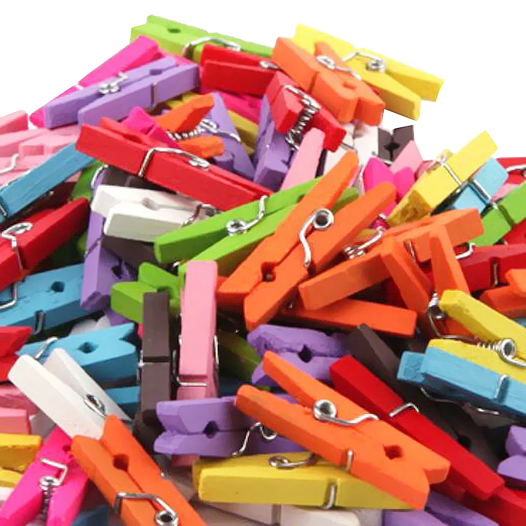 100 Pieces 2.5cm Mixed Wooden Clips Pegs Baby Shoer Party Clothespins Photo Paper Art Craft Embellishment for Sewing Accessories
