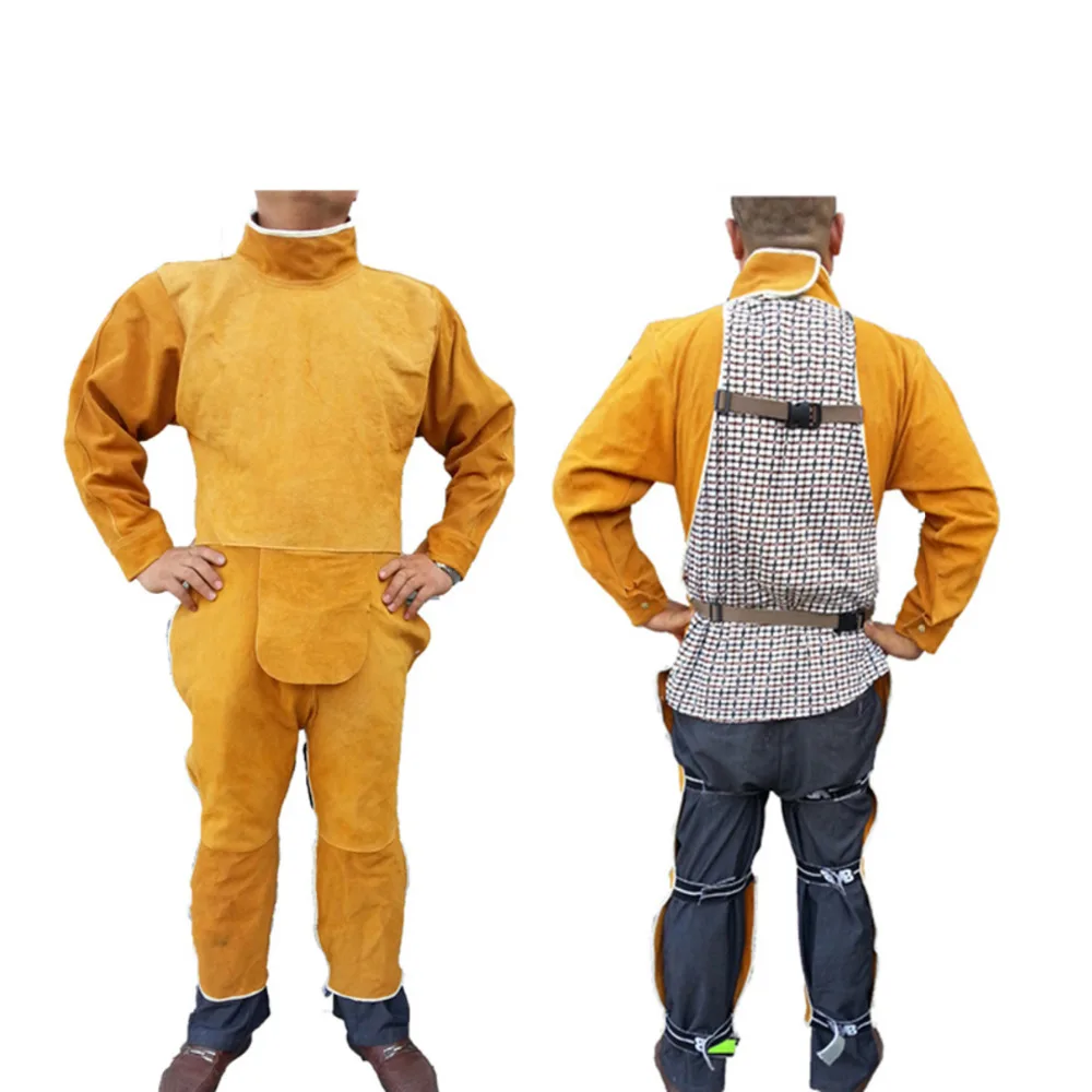 Cow Leather Safety Welding Coverall Adjustable size Long Sleeve Long