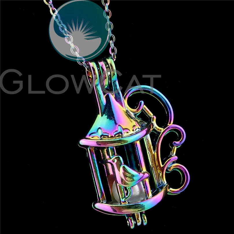 R-C687 Rainbow Colors Bird Cage Beads Pendant Perfume Diffuser Aromatherapy Pearl Locket Necklace | Украшения и аксессуары