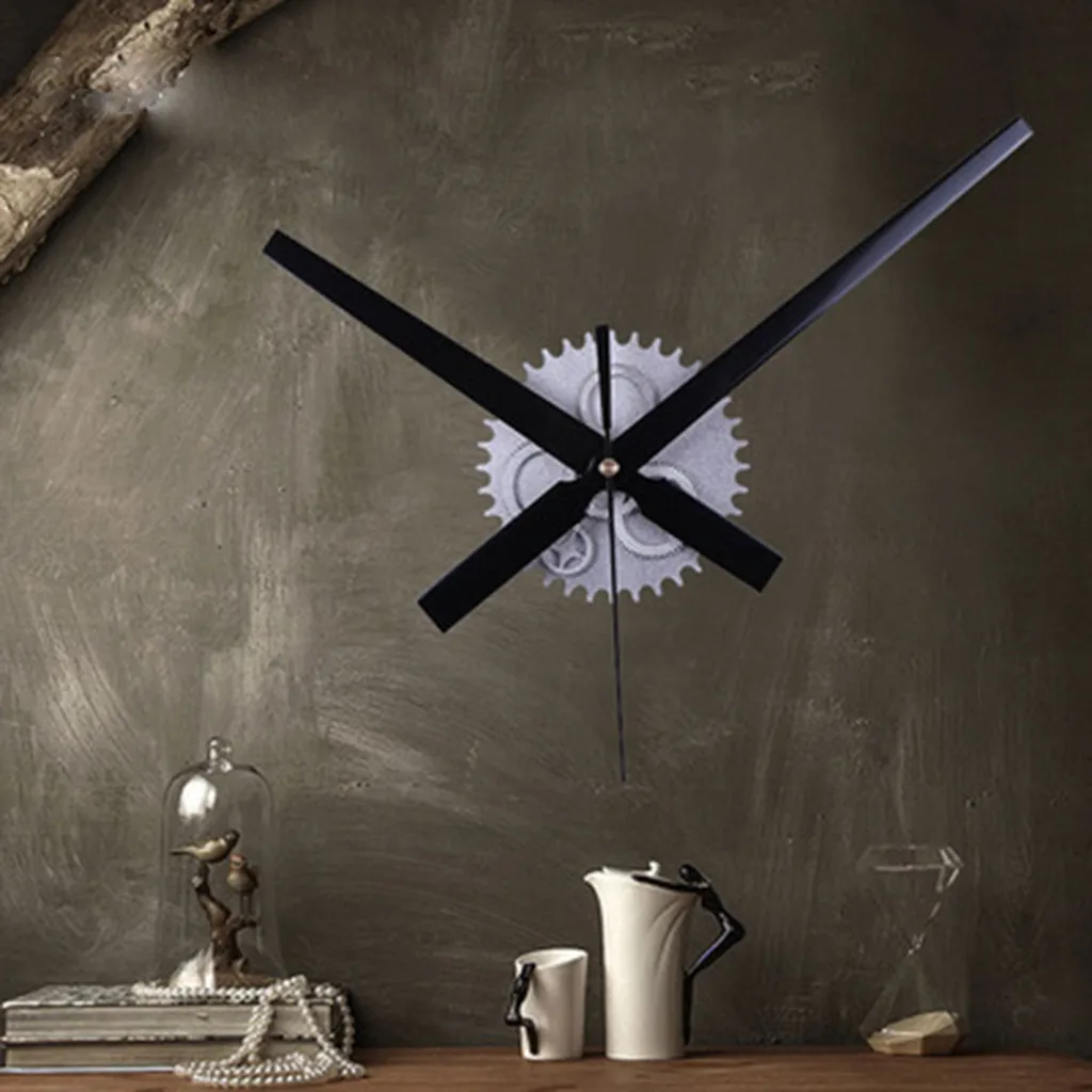 

DIY Decorative Wall Watch Retro Wood Gear Big Metal Counterclockwise Wall Clock