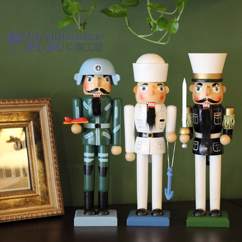 

New 35Cm High Christmas Holiday Nutcracker Pilot Seaman Police Vintage German Wooden Table Walnut Toy Zakka Dolls