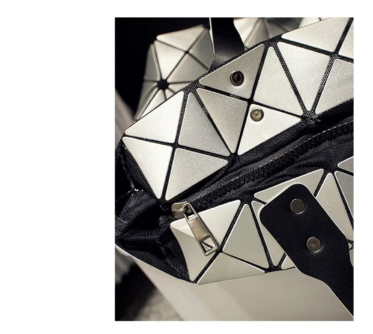 Deformable Women Handbag Geometry Quilted Plaid Mosaic Sequins Mirror Shoulder Tote Bag BaoBao Lattice Laser Foldable PU Bag (21)