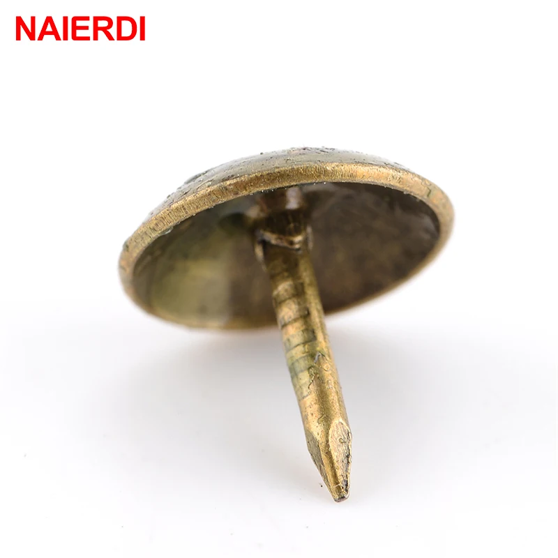 100PCS NAIERDI 8.5x16mm 청동 압정 골동품 장식 보석 선물 상자 푸시 핀 10x10mm 도어 네일 패스너 하드웨어