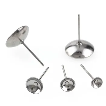 

100pcs Stainless Steel Earring Base 4/5/6mm Cup Setting Fits Crystal Stud Earring for DIY Jewelry Making Ear Post Pin Findings