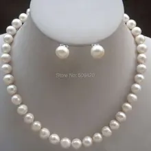 > Потрясающие! 8-9 мм AAA белый жемчуг ожерелье и серьги наборы