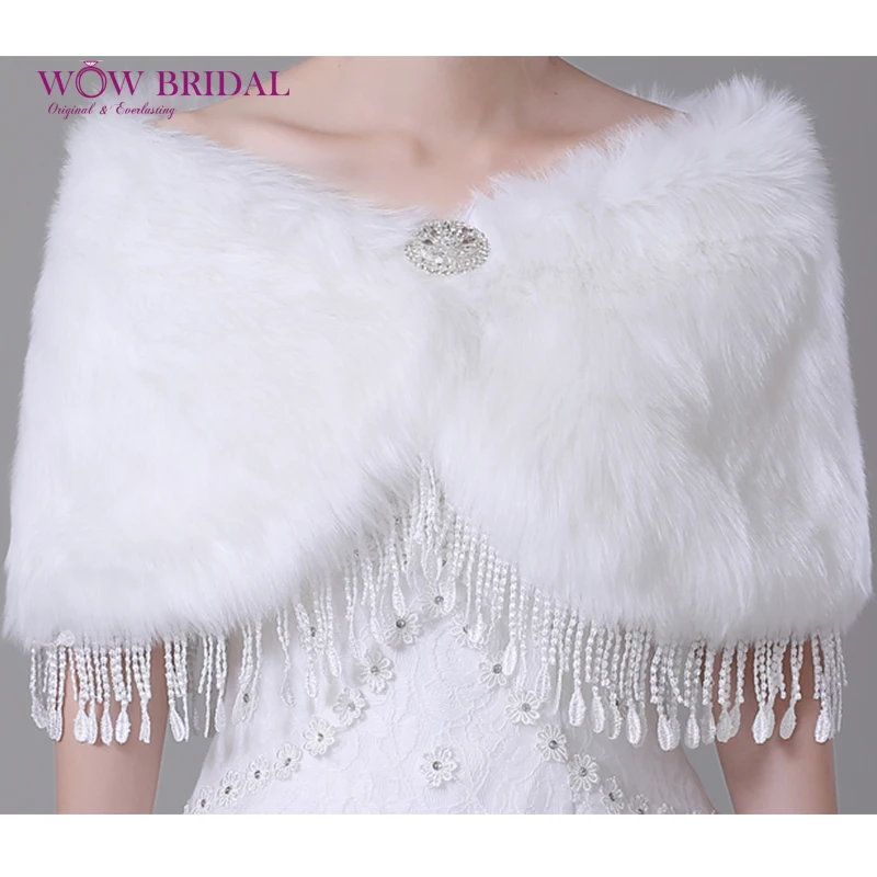Wowbridal изящные белый свадьбы обертывание подчинение искусственного меха кристалл бисером вышивка кисти шали свадебные аксессуары пальто